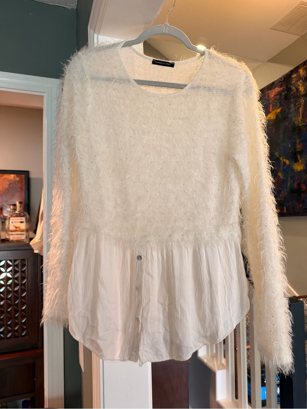 Fuzzy Layered White Women's Top by Made In Italy